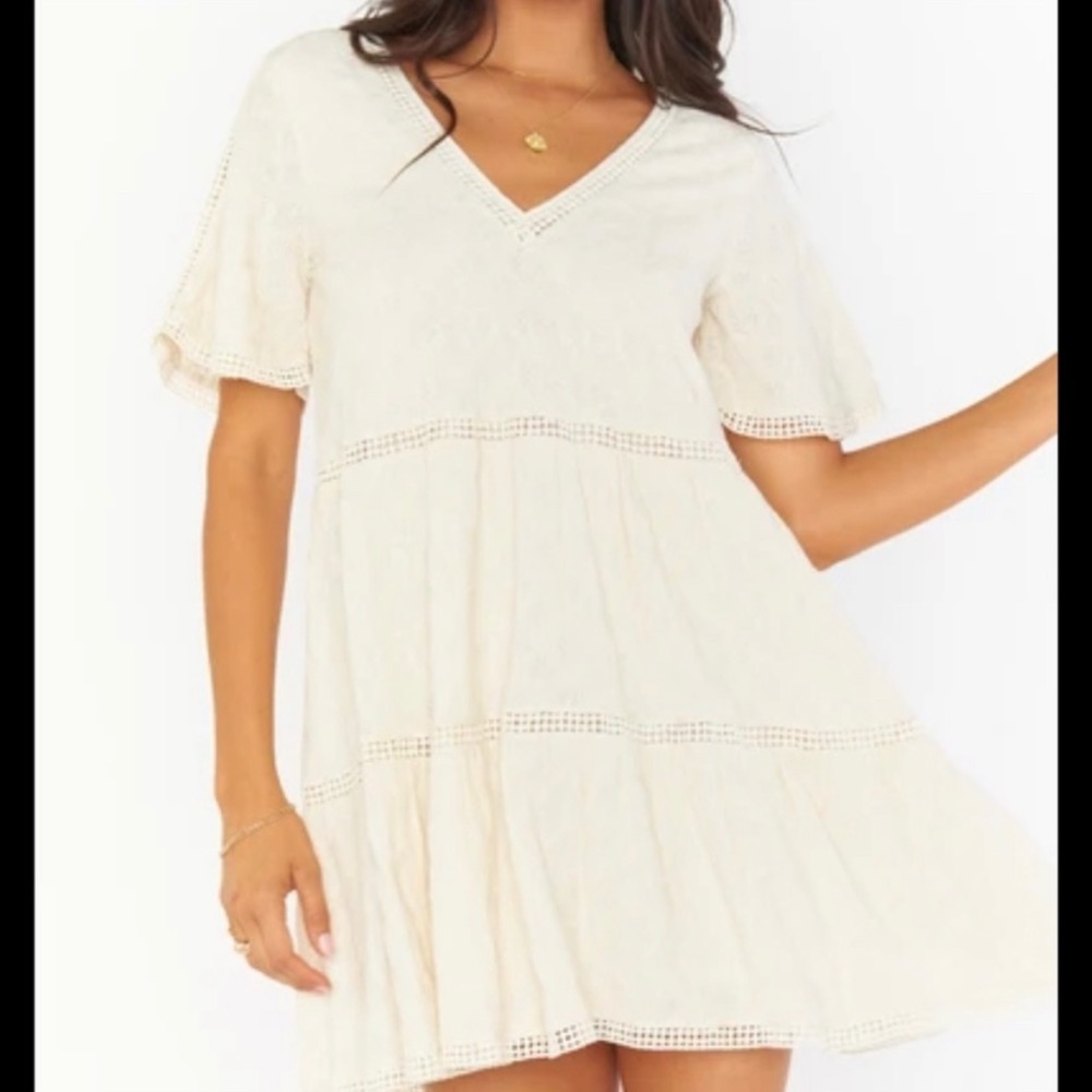Show me your Mumu Hera mini white knit dress Pom Pom and crochet detail xl